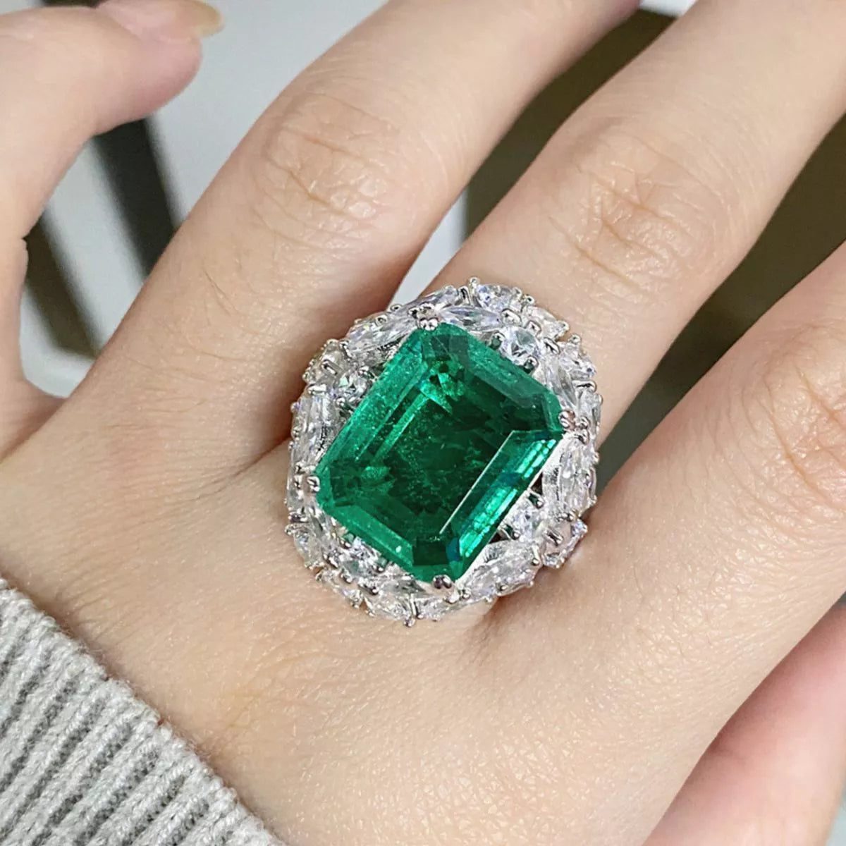 925 Sterling Silver Zircon Ring for Women in Dark Green