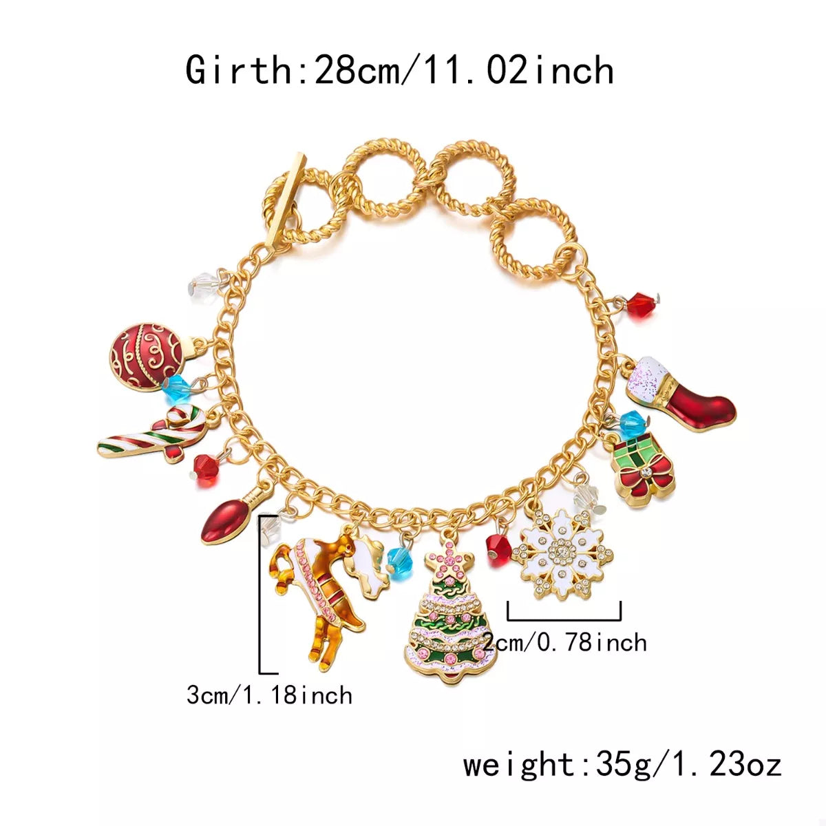 18K Gold-Plated Christmas Charm Bracelet for Women