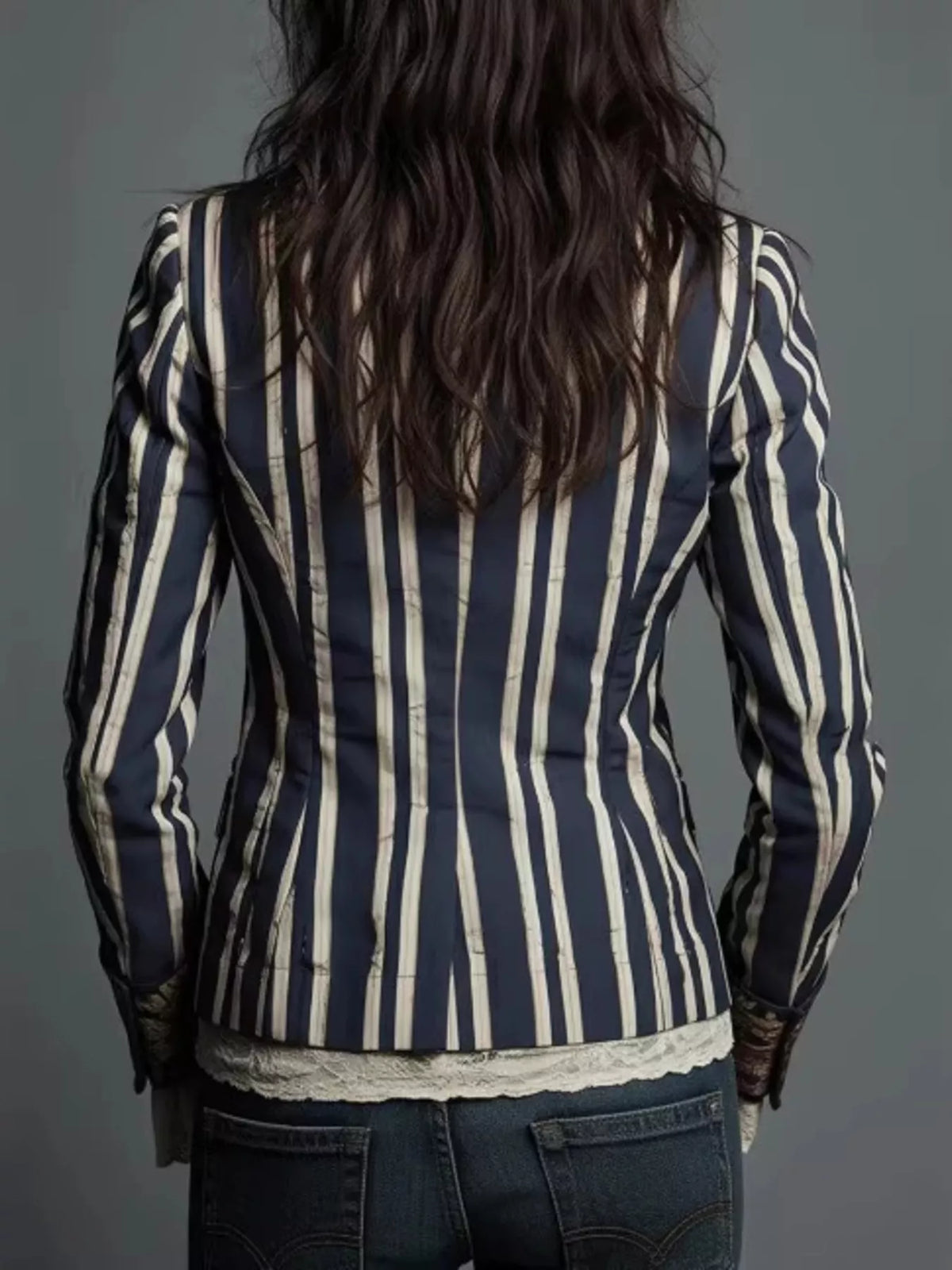 Striped Floral Slim Fit Blazer