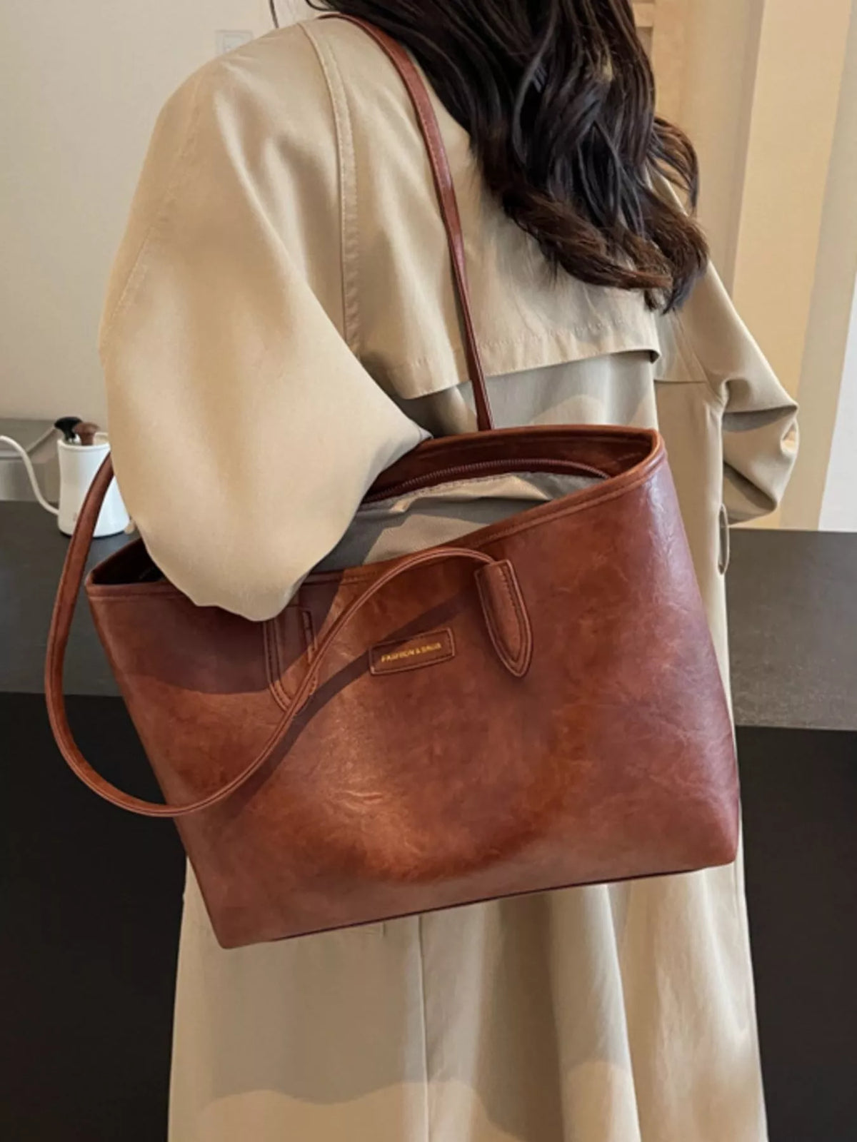 Glossy Vegan Leather Tote Bag
