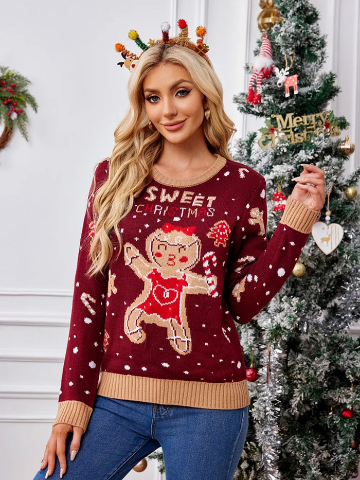 Sweet Slogan Gingerbread Crew Neck Long Sleeve Sweater for Women