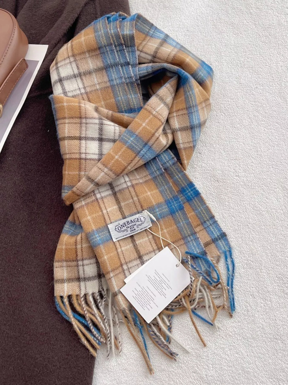 100% Wool Plaid Fringe Scarf for Women
