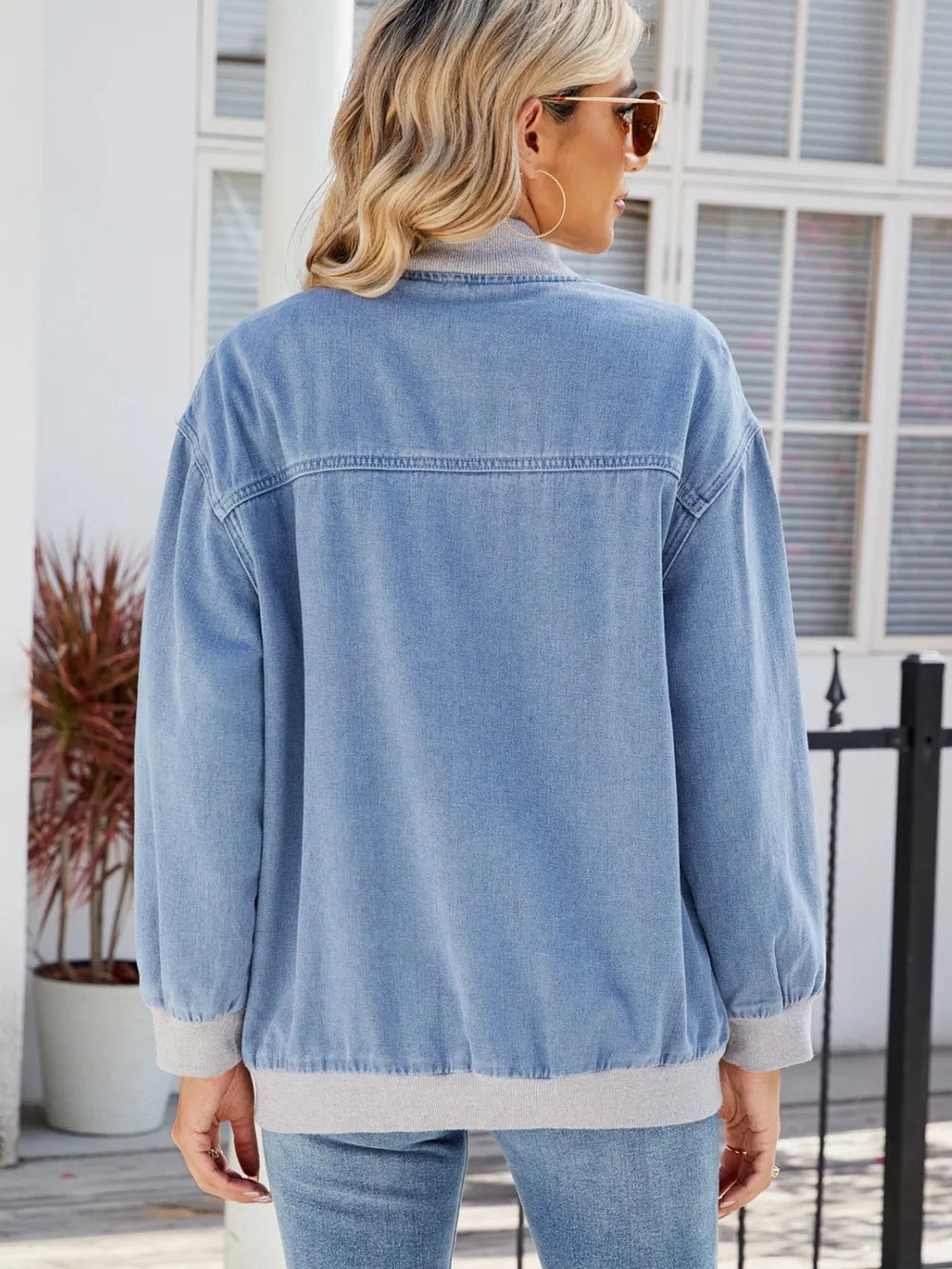 Zip Up Baseball Collar Denim Jacket