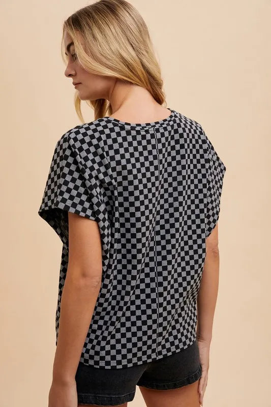 Annie Wear Checkered Short Sleeve T-Shirt in Black
