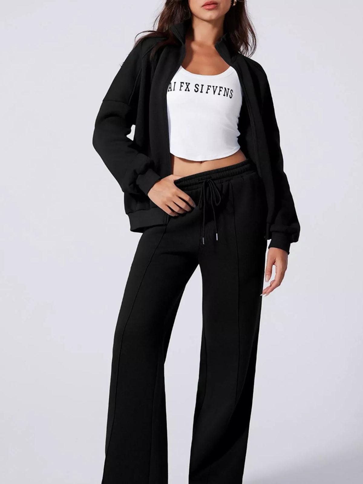 Zip Up Jacket and Pants Active Two-Piece Set