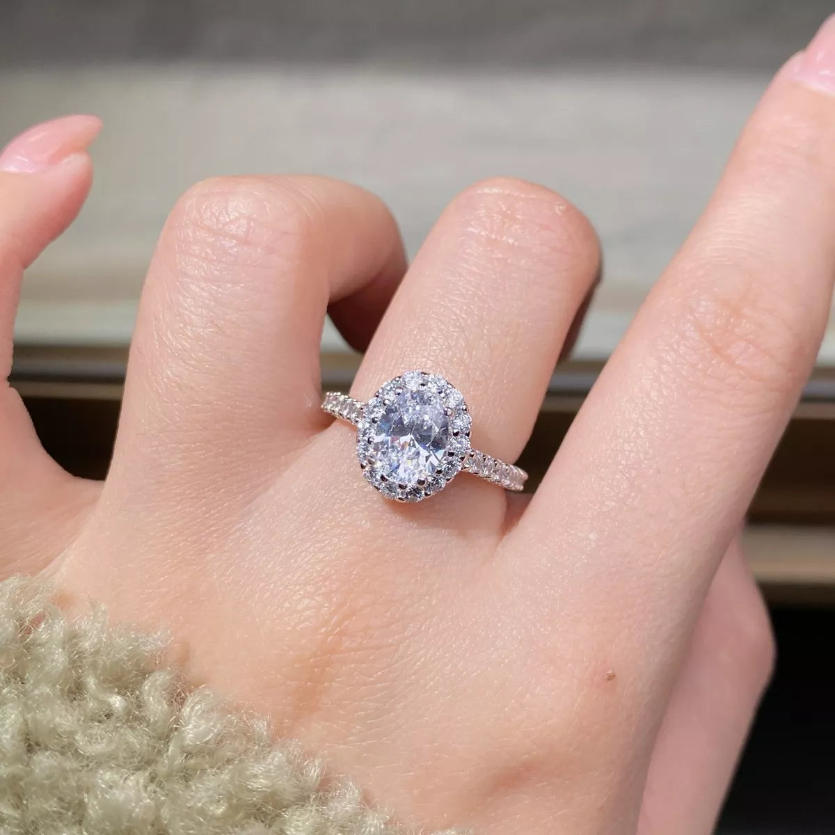 1.5 Carat Moissanite 925 Sterling Silver Oval Ring for Women