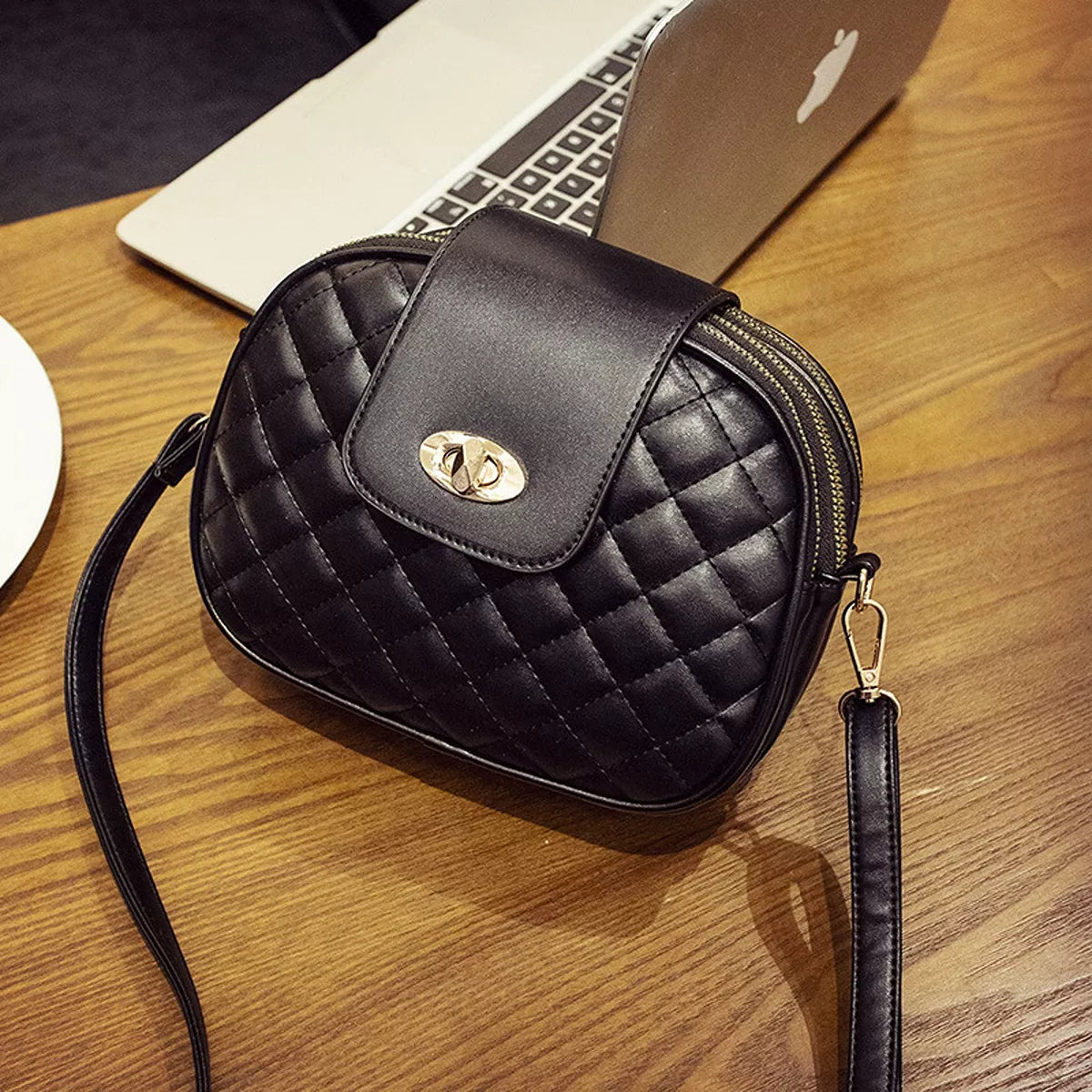 Quilted Turn Lock Crossbody Bag for Women