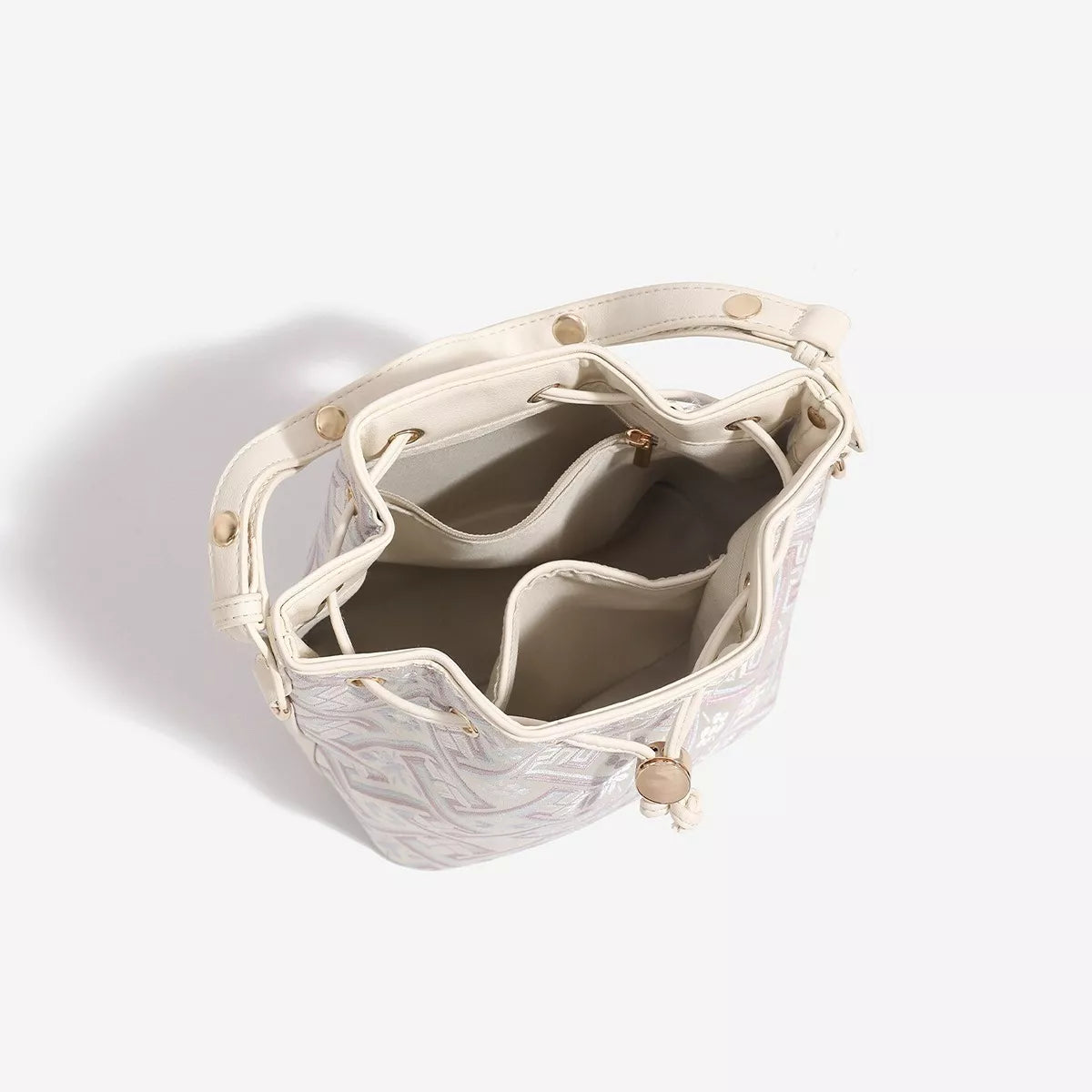 Geometric Drawstring Bucket Crossbody Bag for Women