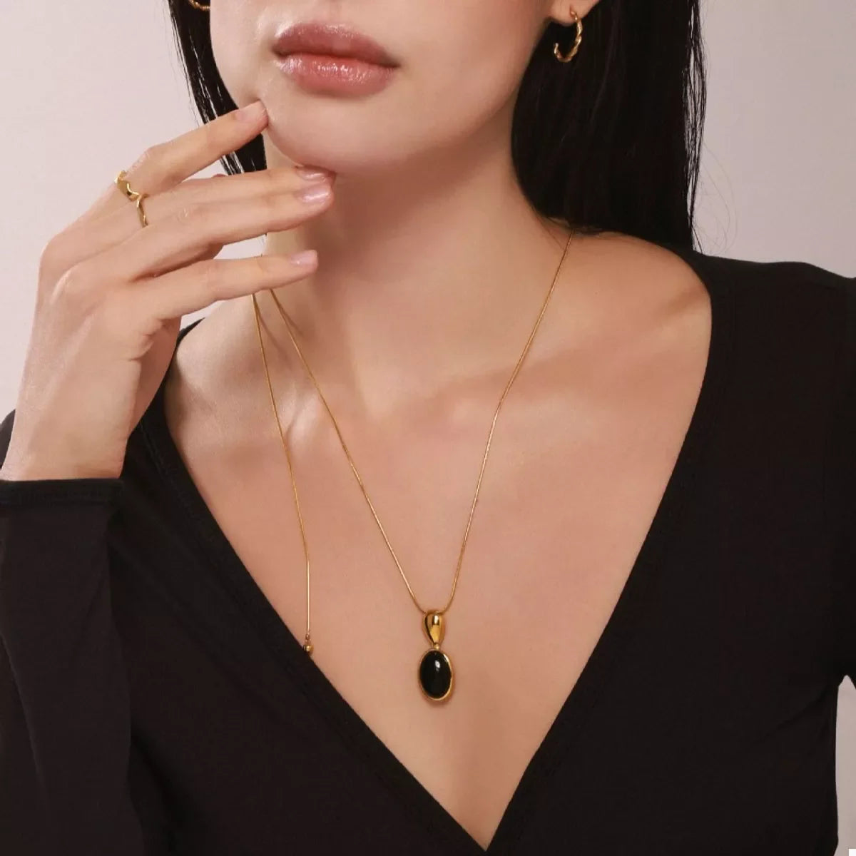18K Gold-Plated Stainless Steel Necklace with Teardrop Pendant – image 2 | Lilixa Trending Jewelry