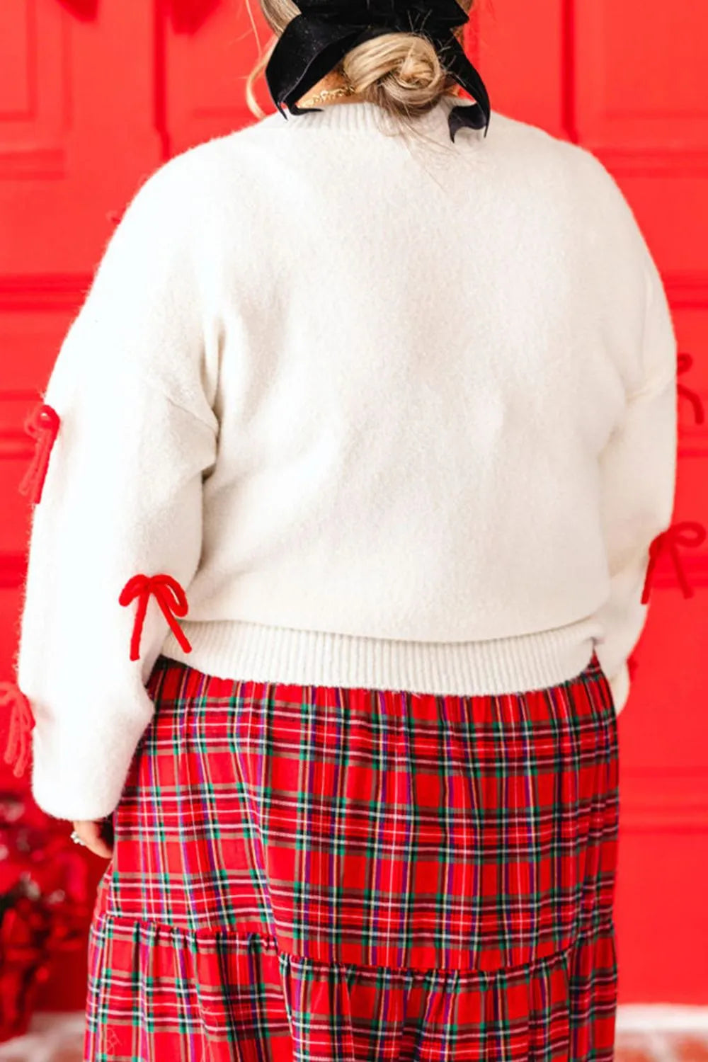 Acrylic Bow Trim Crew Neck Sweater