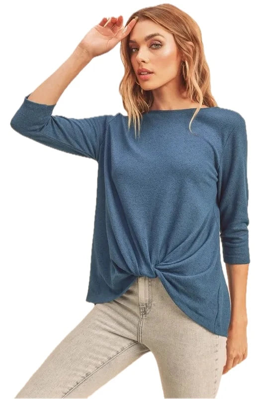 Twist Front 3/4 Sleeve T-Shirt
