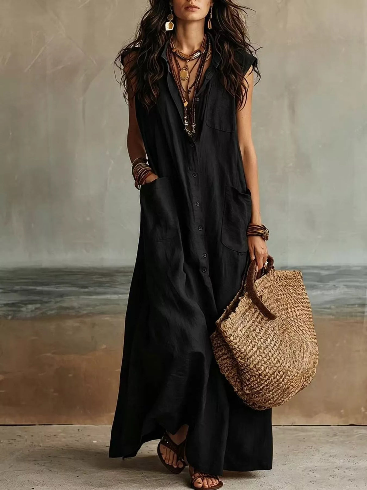 Linen Button Down Maxi Dress