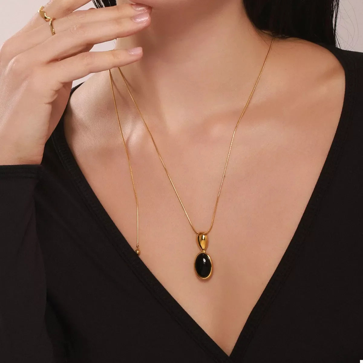18K Gold-Plated Stainless Steel Necklace with Teardrop Pendant – image 4 | Lilixa Trending Jewelry