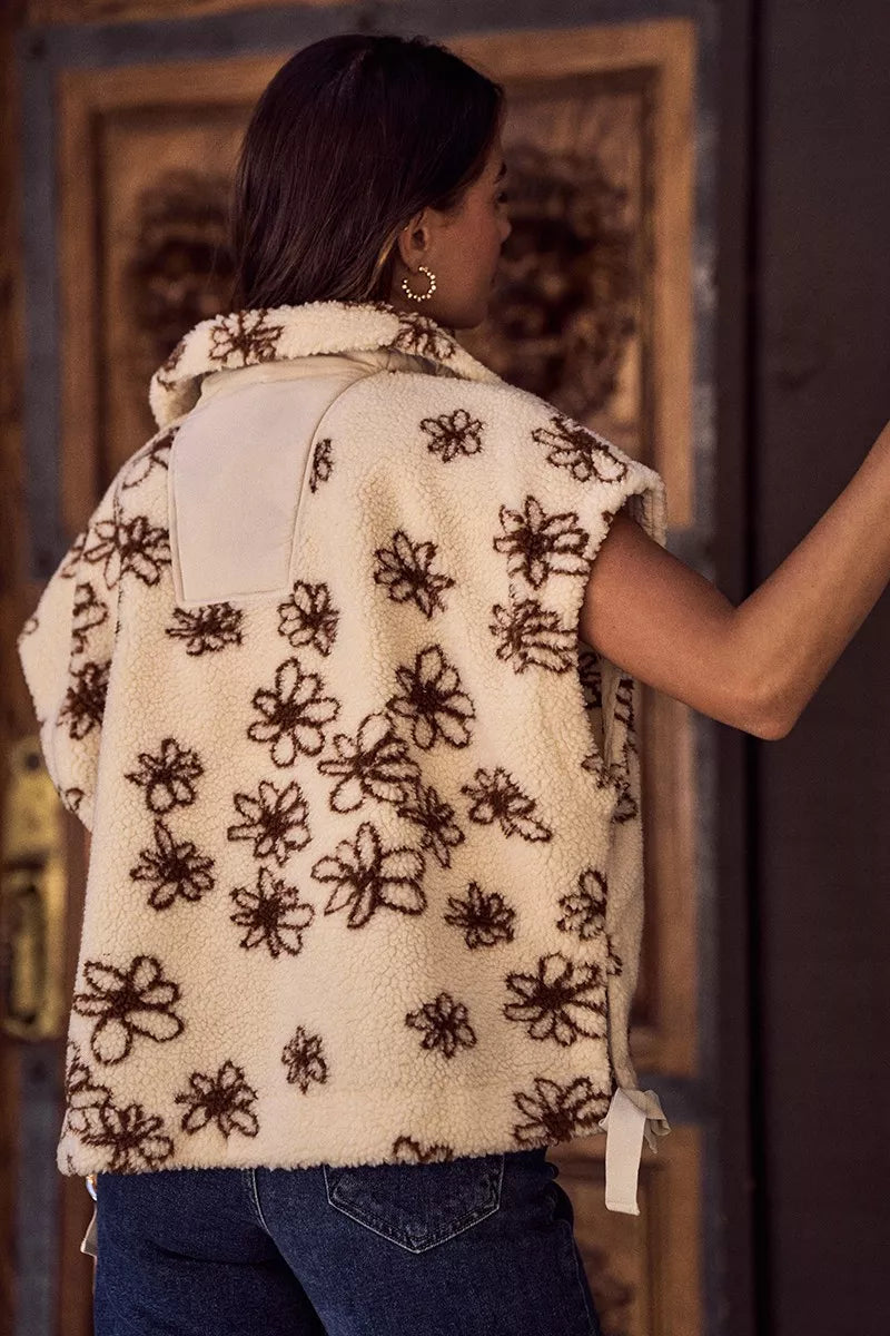 SO ME Flower Sherpa Fur Vest