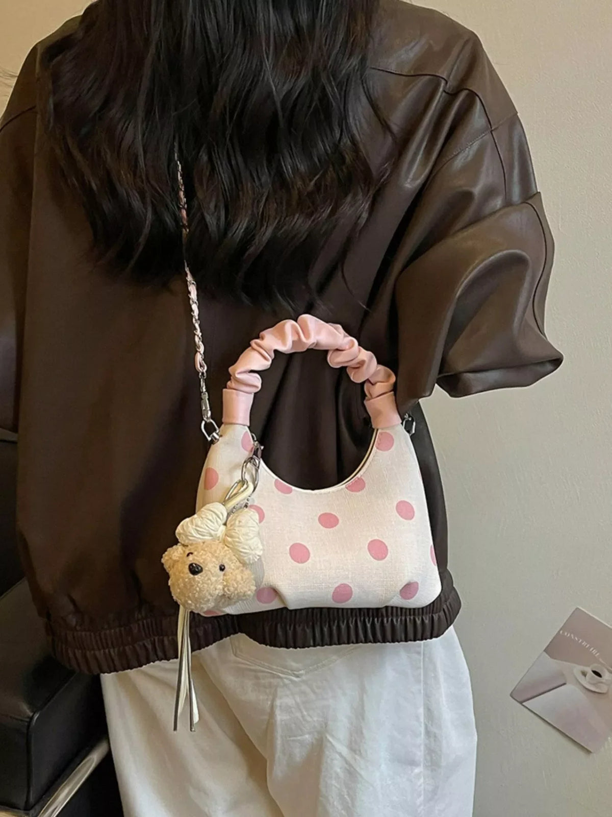 Polka Dot Ruched Crossbody Bag for Women