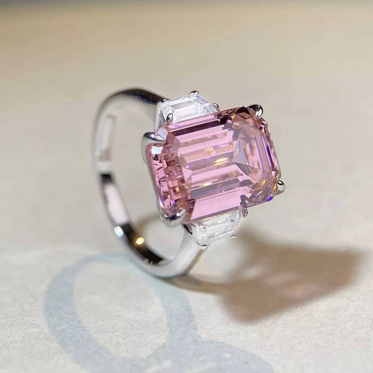 925 Sterling Silver Geometric Ring for Women in Blush Pink