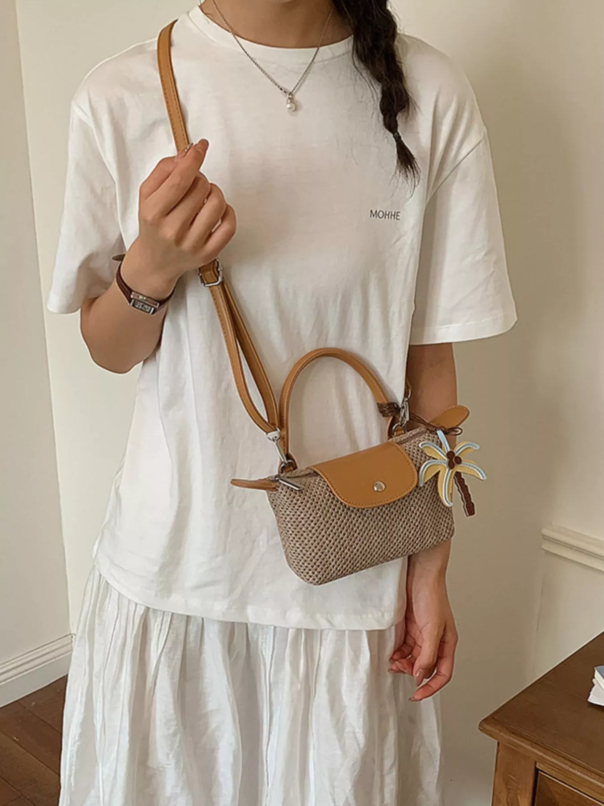 Woven Texture Crossbody Bag in Khaki