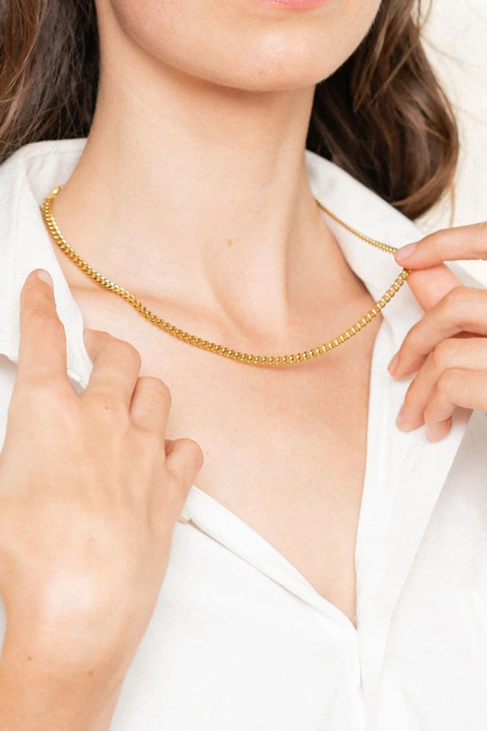 18K Gold Plated Curb Chain Necklace for Women