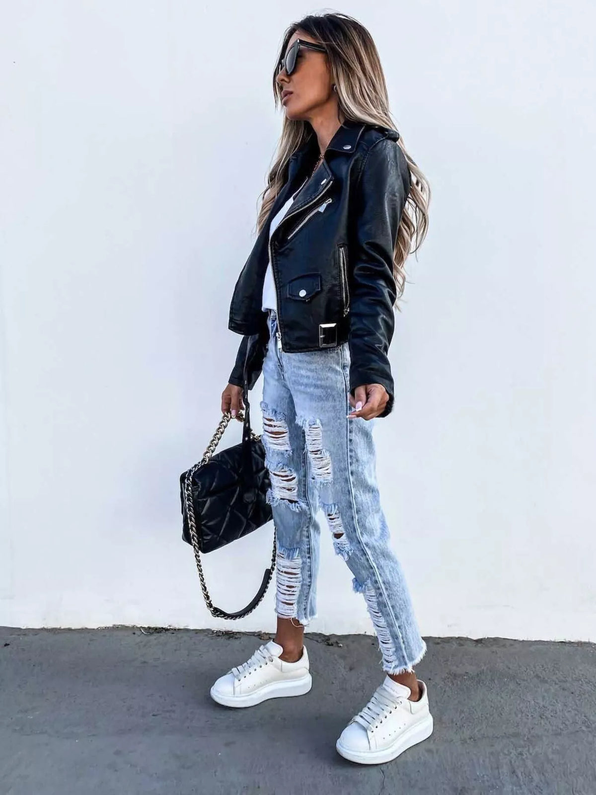 Full Size Zip Up Leather Motorcycle Biker Jacket for Women Plus Size
