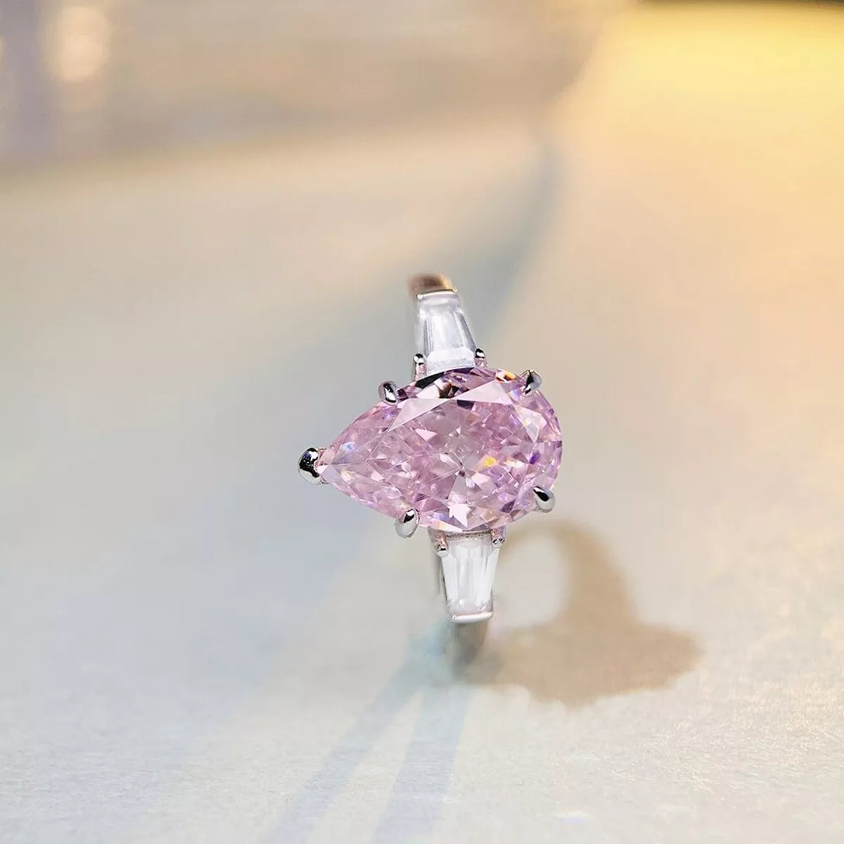 Side Stones 925 Sterling Silver Zircon Teardrop Ring for Women