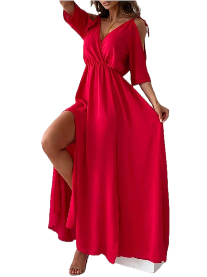 Slit Cold Shoulder Maxi Dress for Women