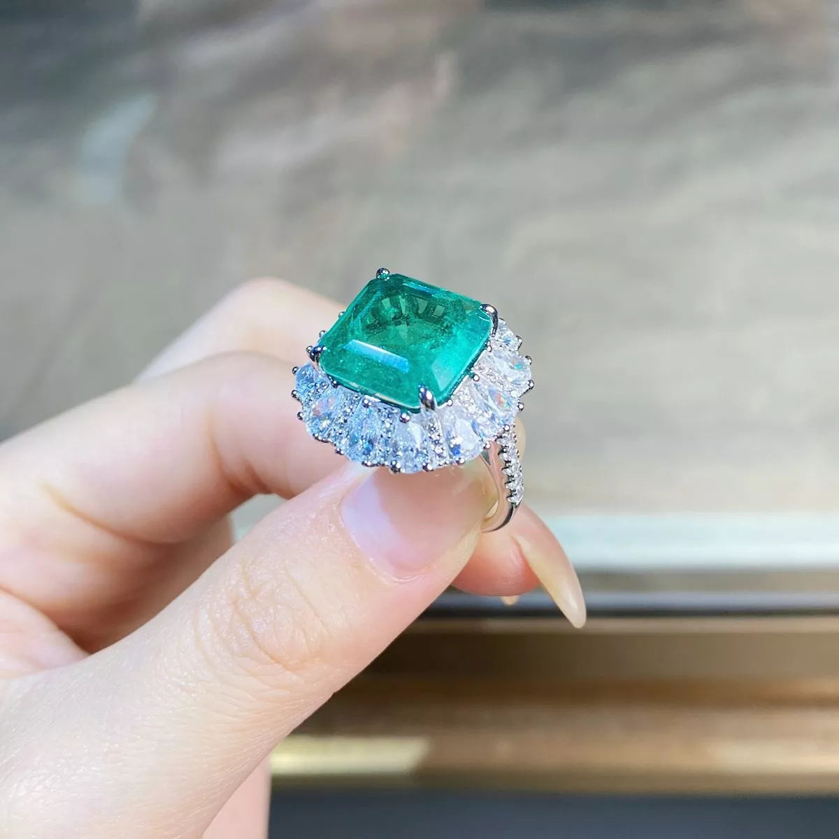 925 Sterling Silver Zircon Ring for Women in Green