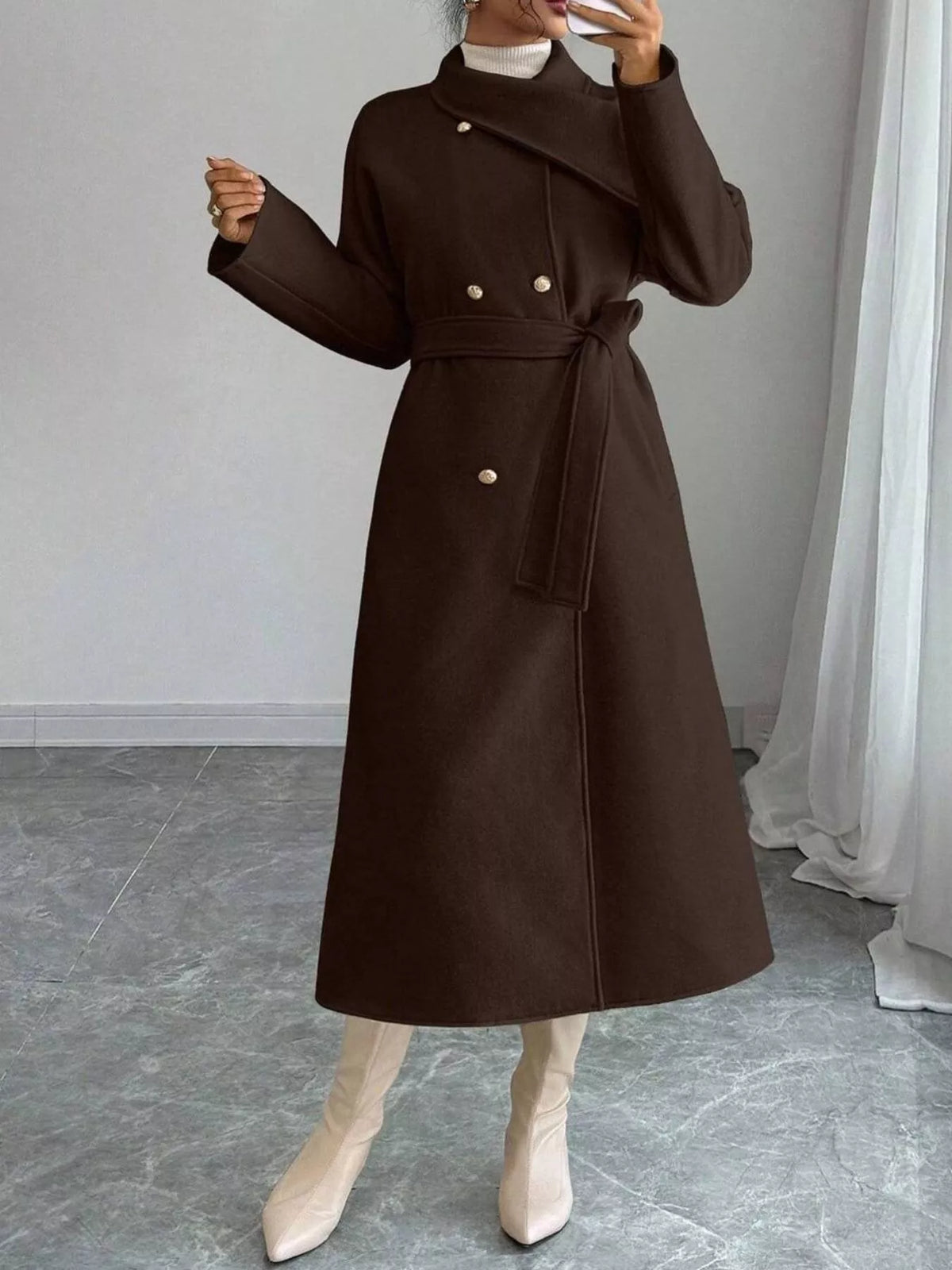 Belted Double Breasted Longline Coat