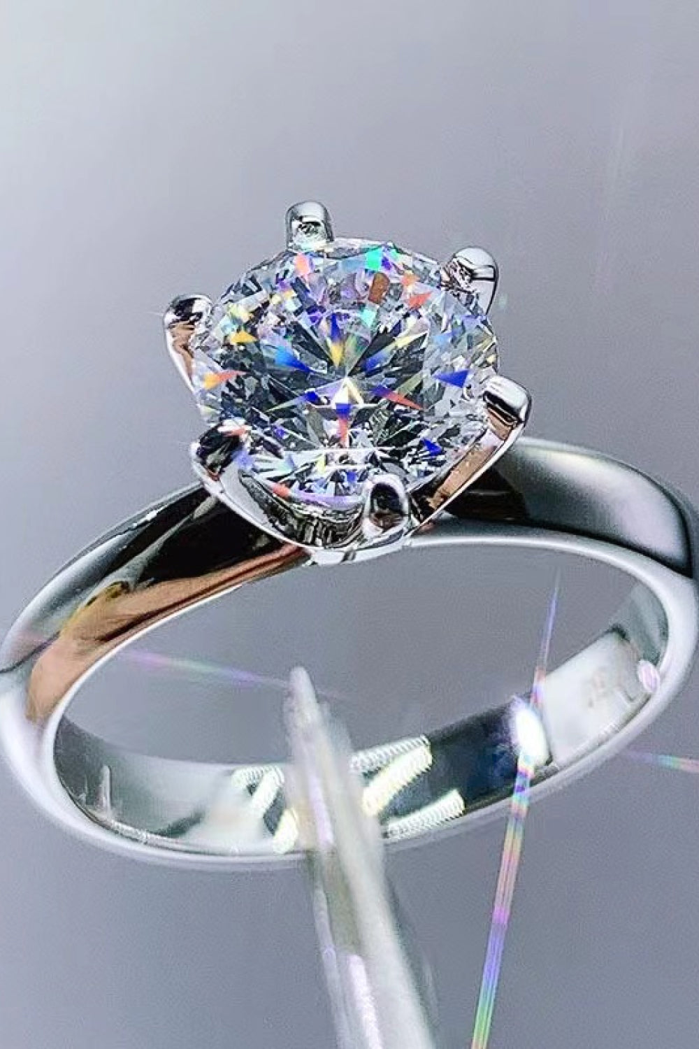 Adored 925 Sterling Silver 3 Carat Moissanite 6-Prong Ring for Women