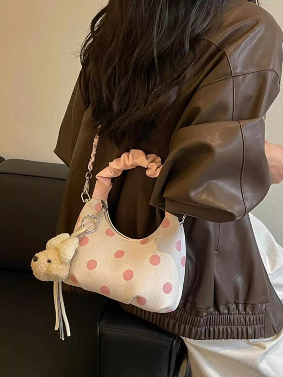 Polka Dot Ruched Crossbody Bag for Women