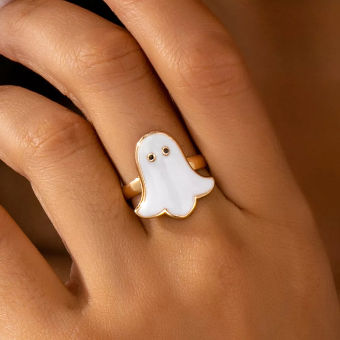 Halloween Ghost 18K Gold-Plated Ring for Women