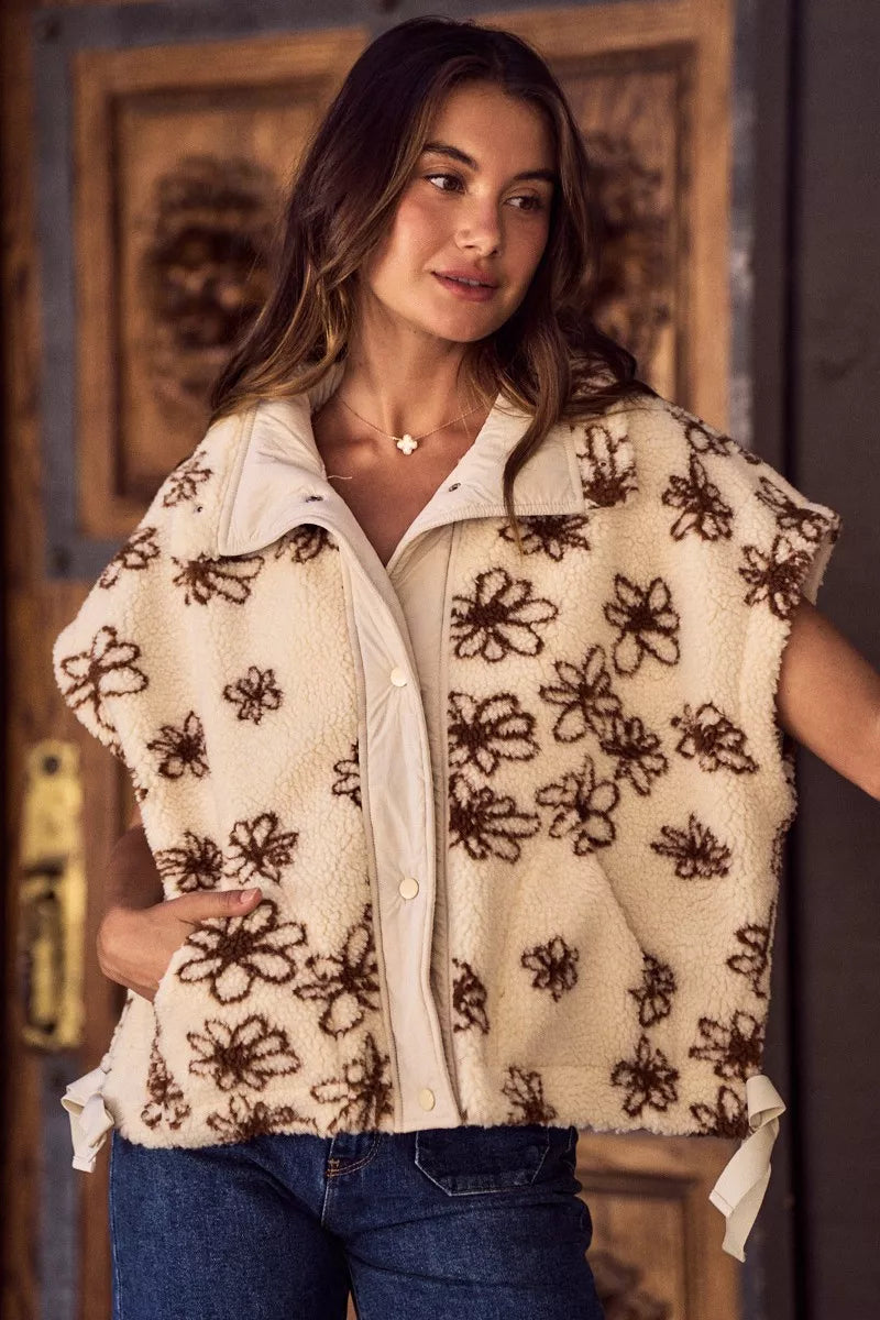 SO ME Flower Sherpa Fur Vest