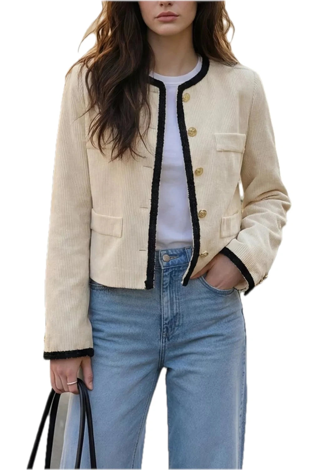 Contrast Trim Cropped Outerwear