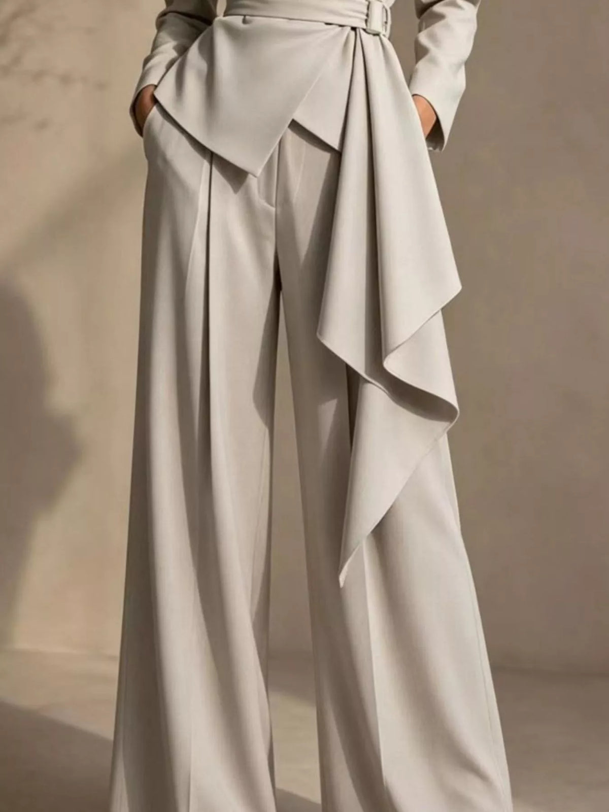 Full Size Belted Blazer and Wide-Leg Pants Set for Women Plus Size