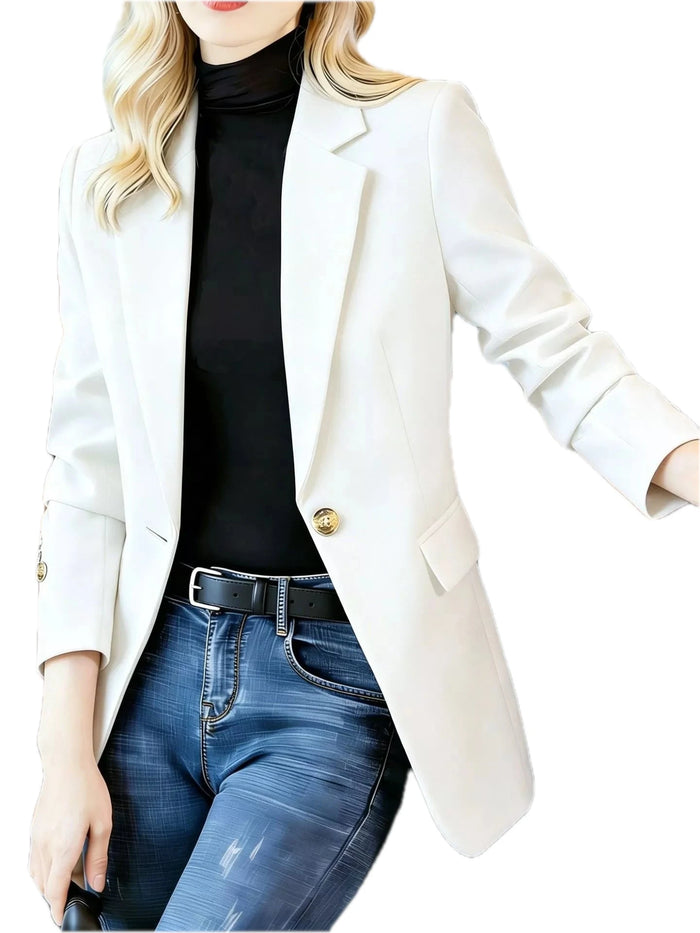 Full Size Longline One Button Lapel Collar Blazer for Women Plus Size