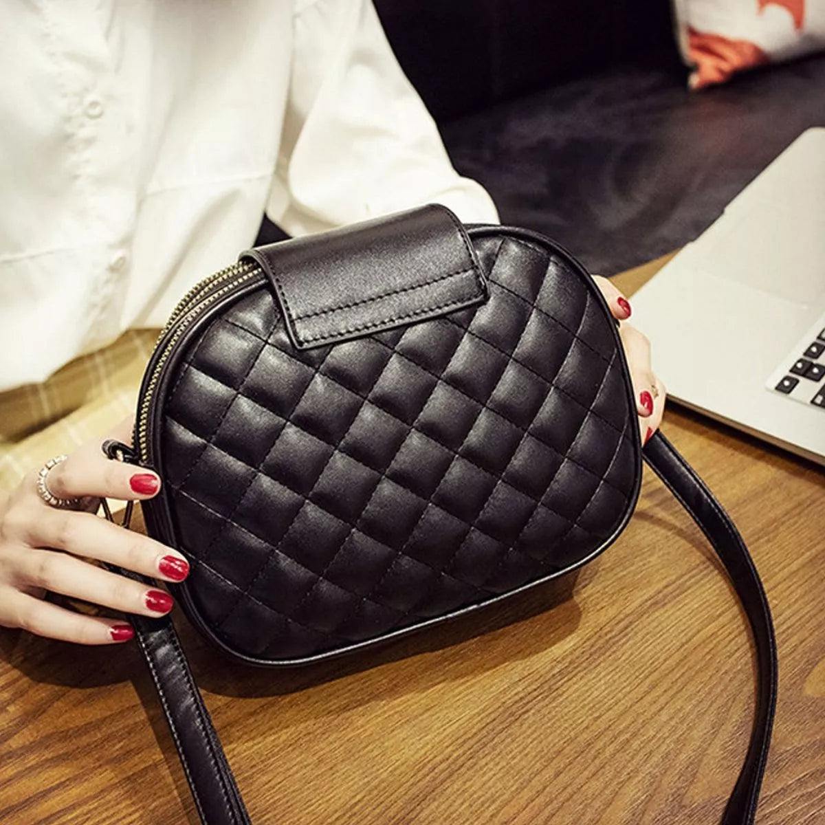 Quilted Turn Lock Crossbody Bag for Women