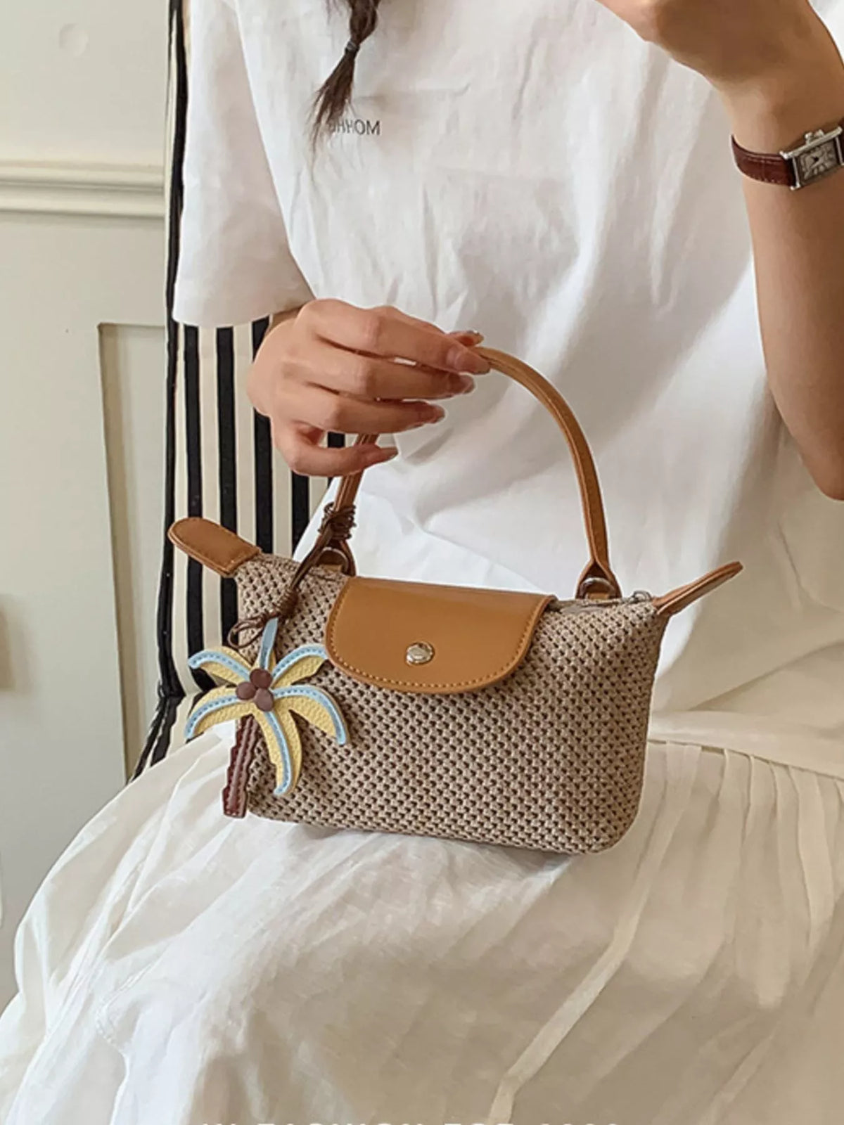 Woven Texture Crossbody Bag in Khaki