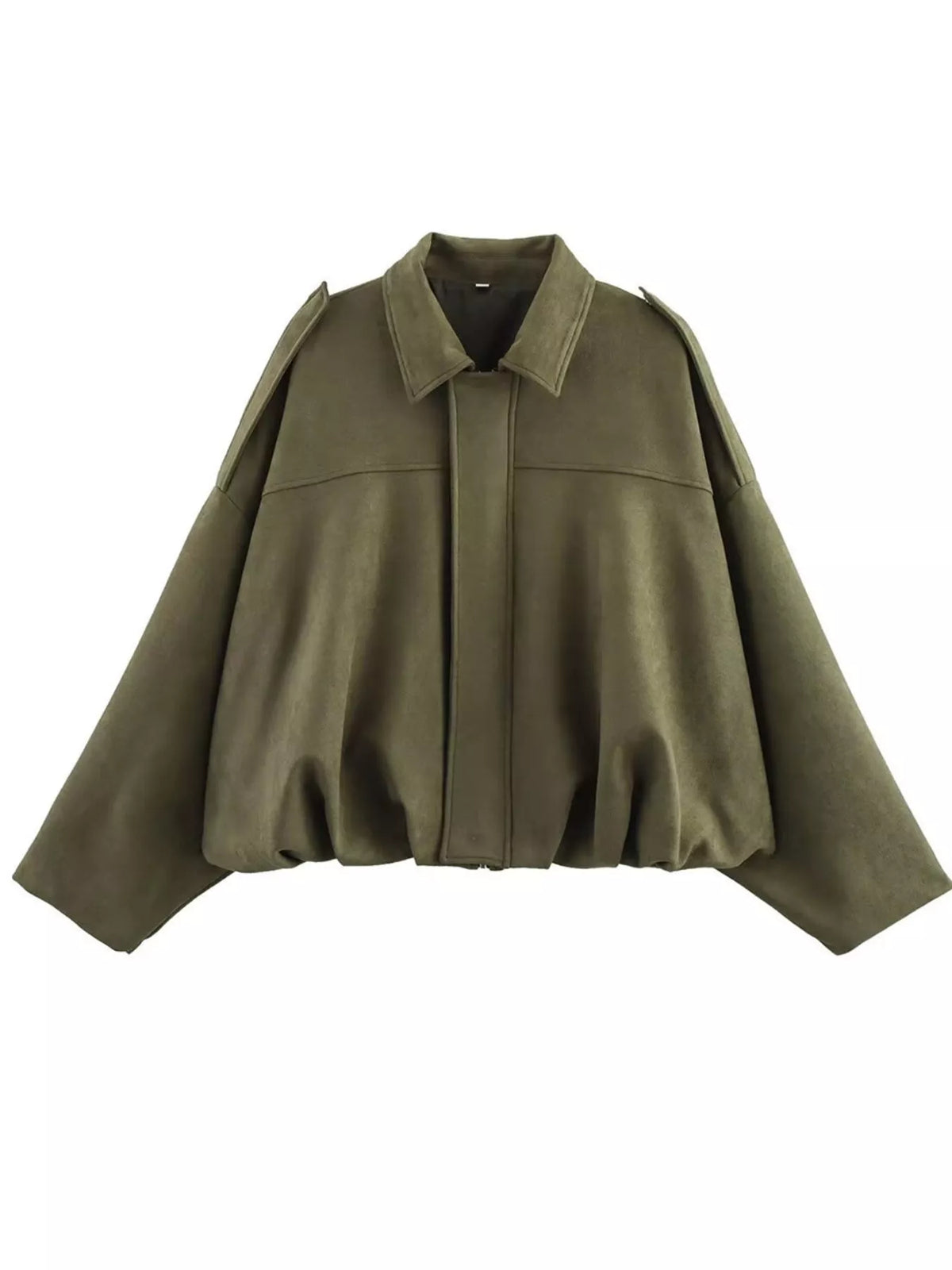 Collared Neck Dropped Shoulder Jacket for Women