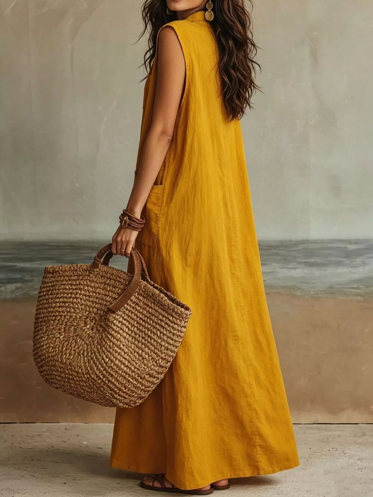 Linen Button Down Maxi Dress