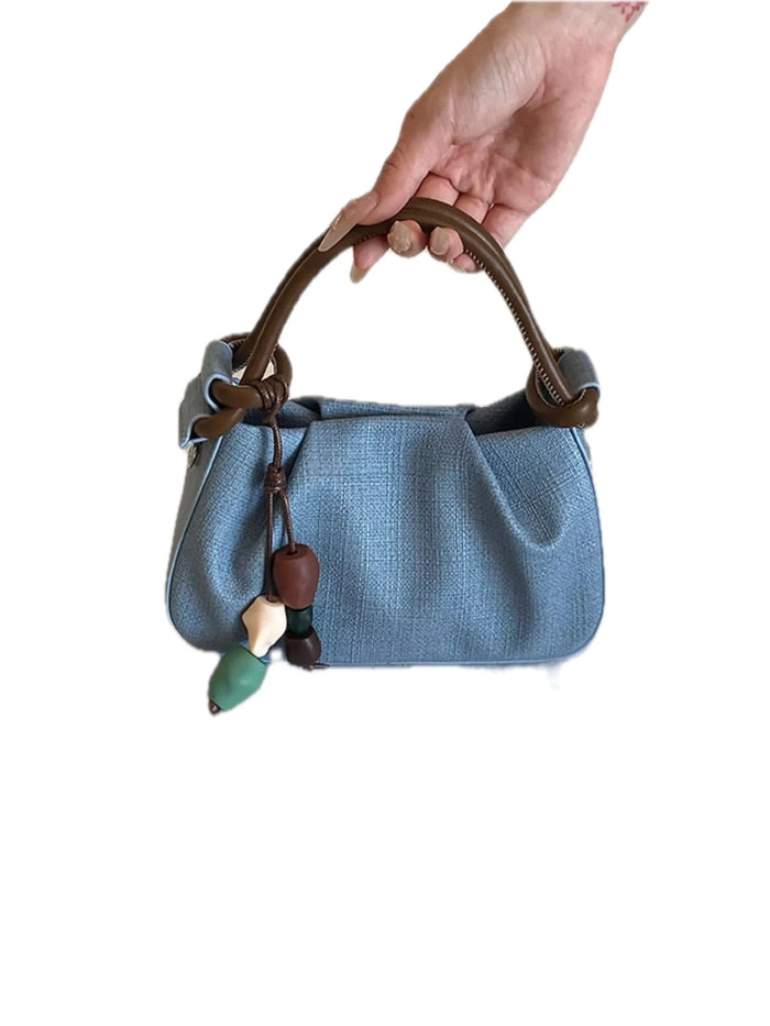 Ruched Top Handle Crossbody Bag in Blue