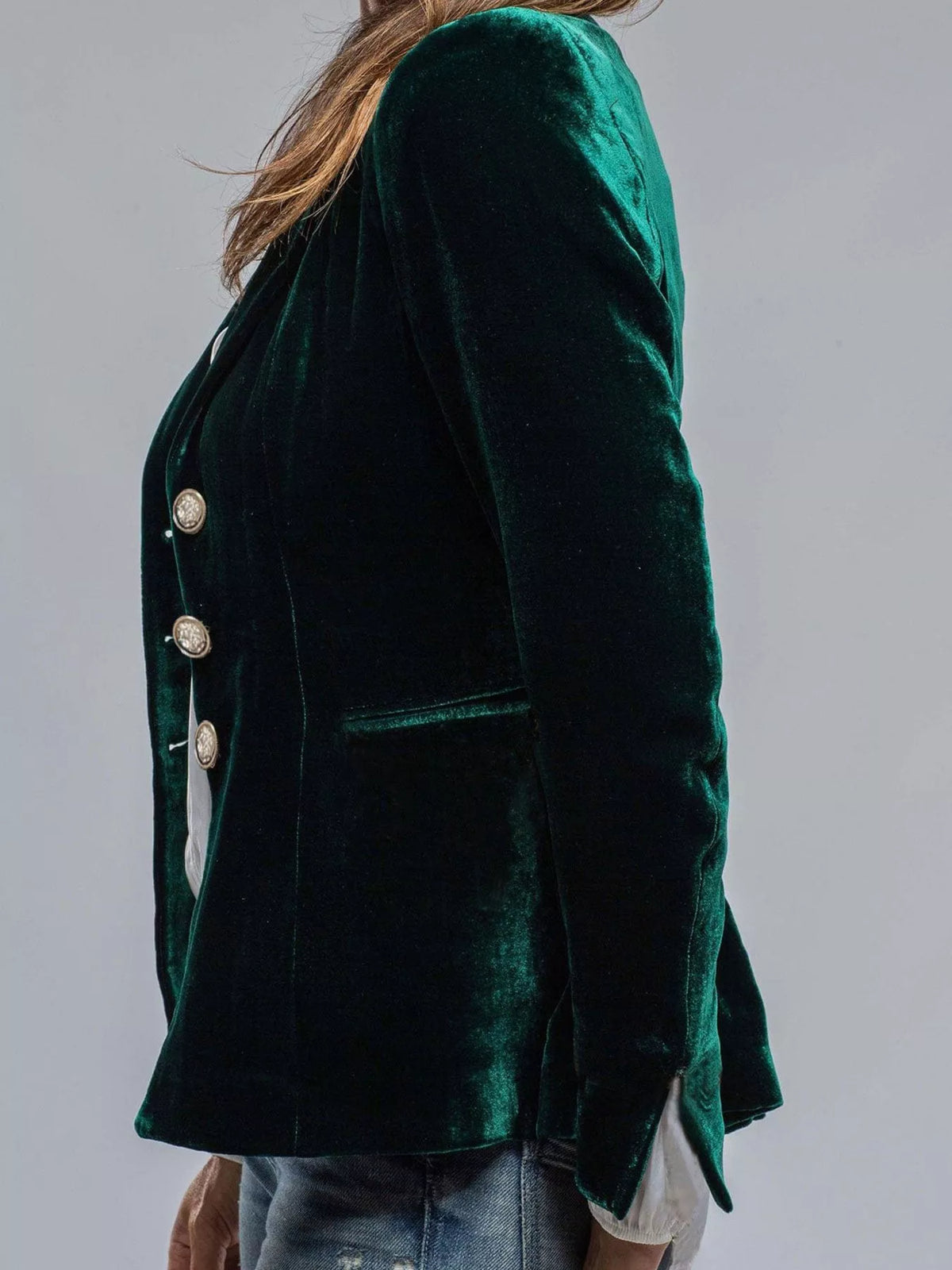 Women's Single Row Buttons Velvet Lapel Collar Button Up Blazer