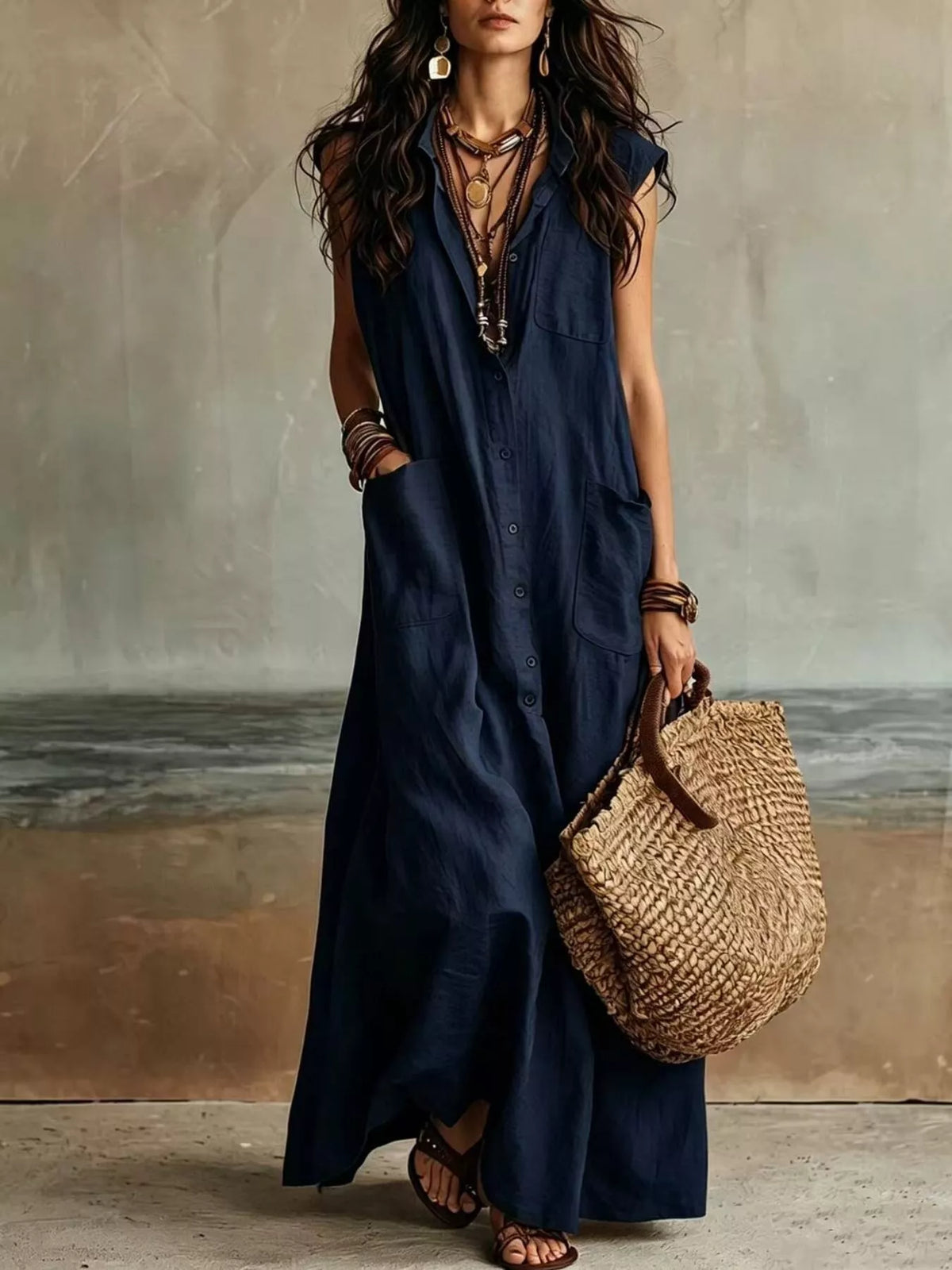 Linen Button Down Maxi Dress