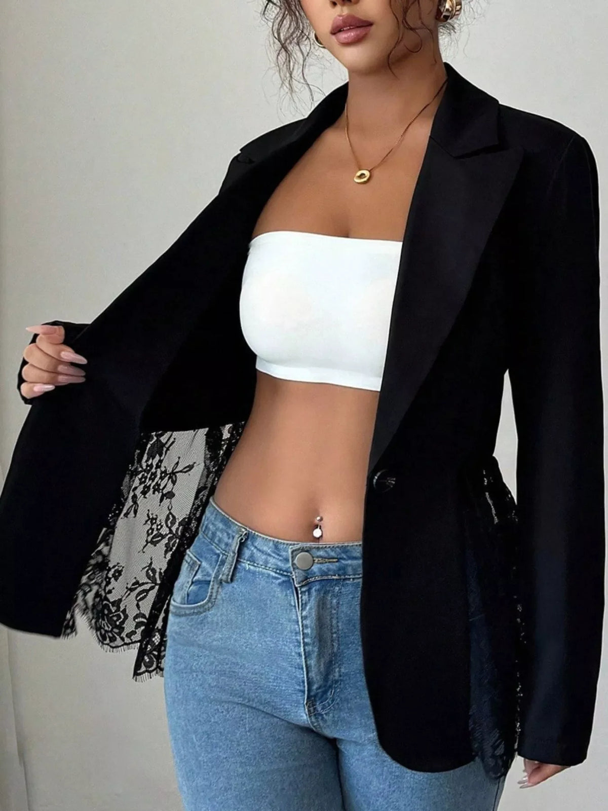 Lace One Button Blazer