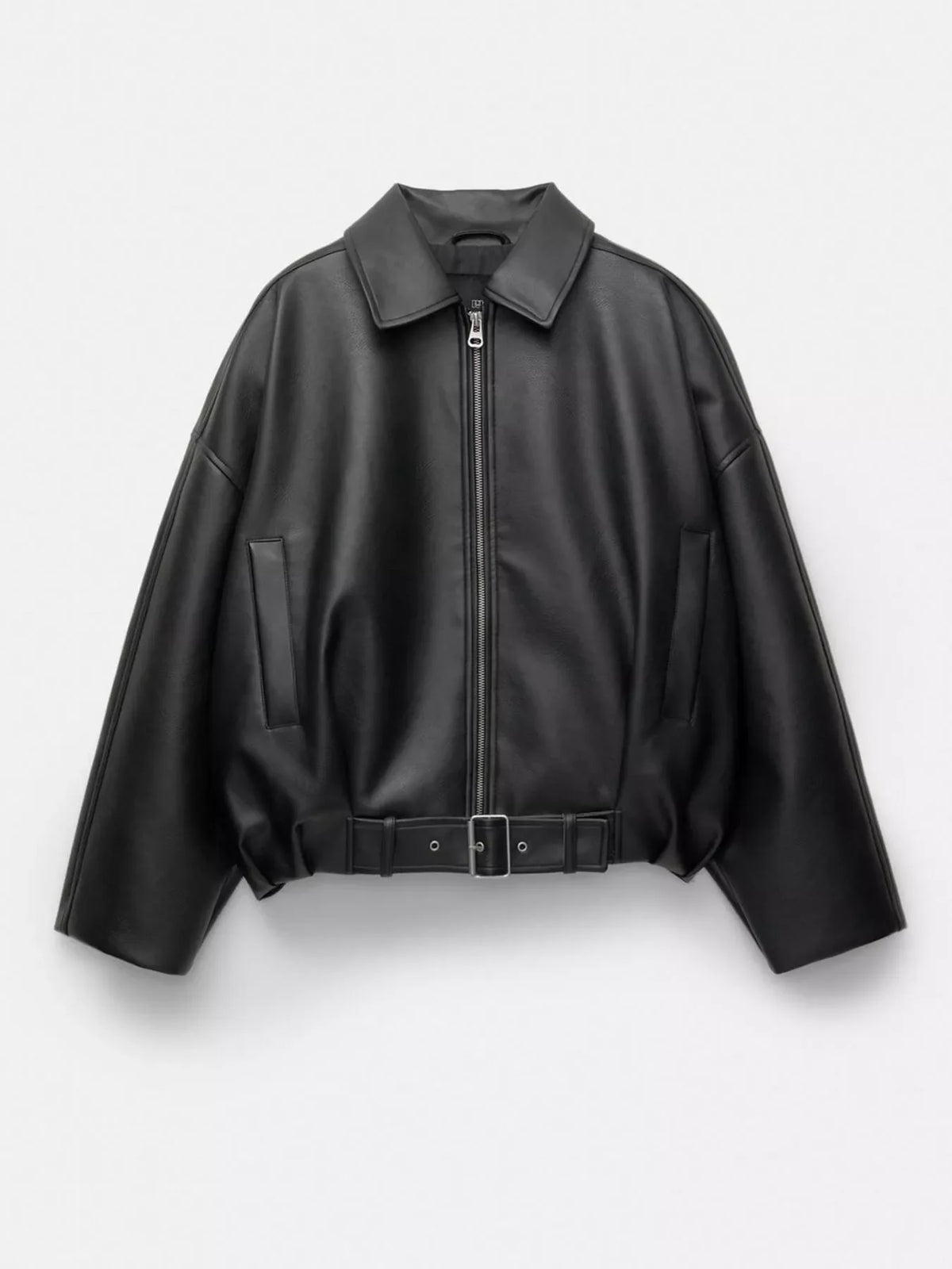 Belted Faux Leather Zip Up Jacket