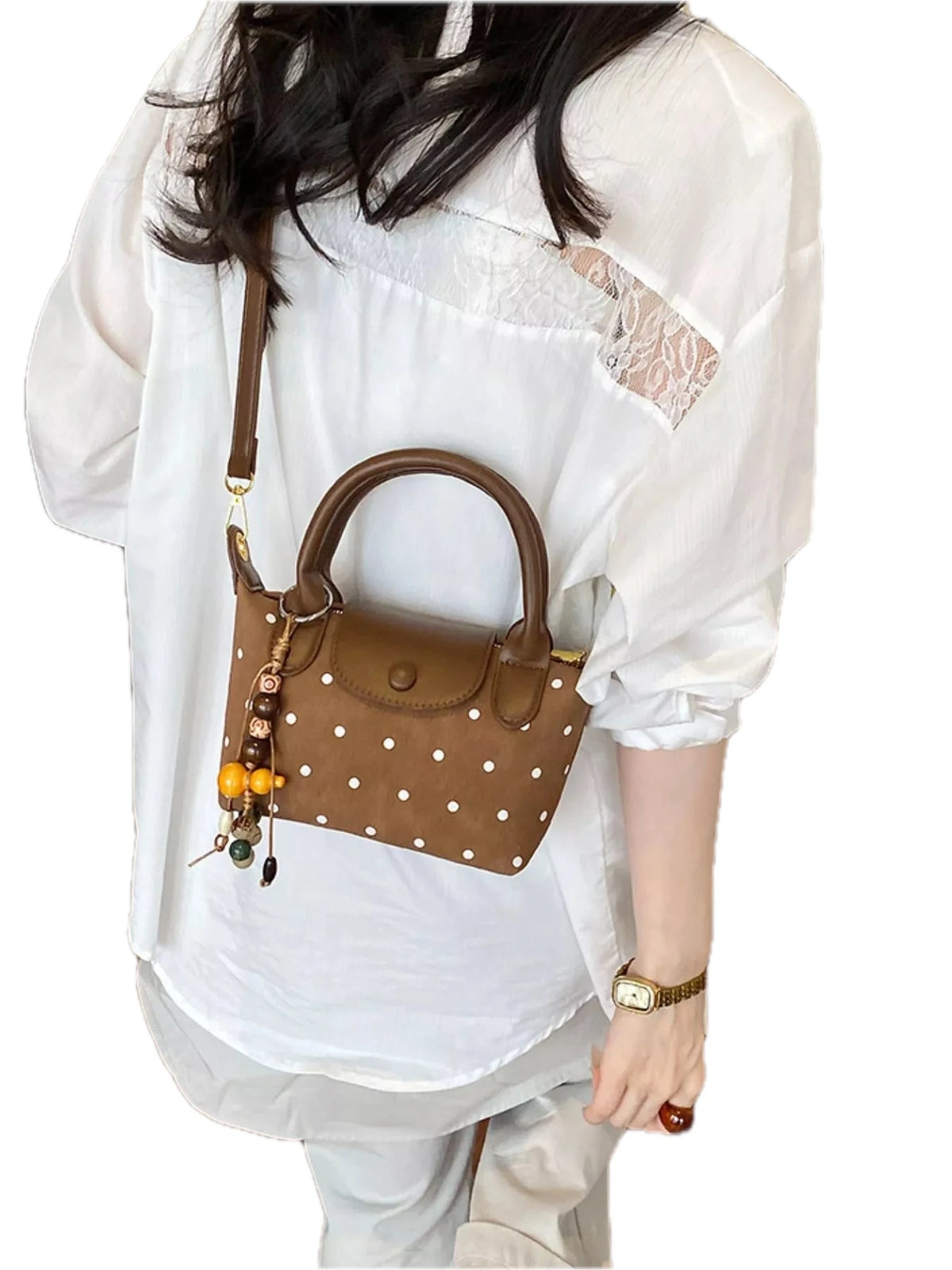PU Leather Polka Dot Crossbody Bag in Brown