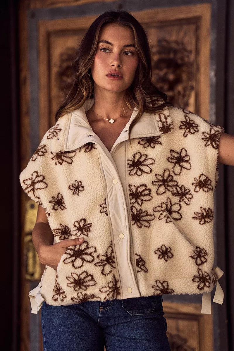 SO ME Flower Sherpa Fur Vest