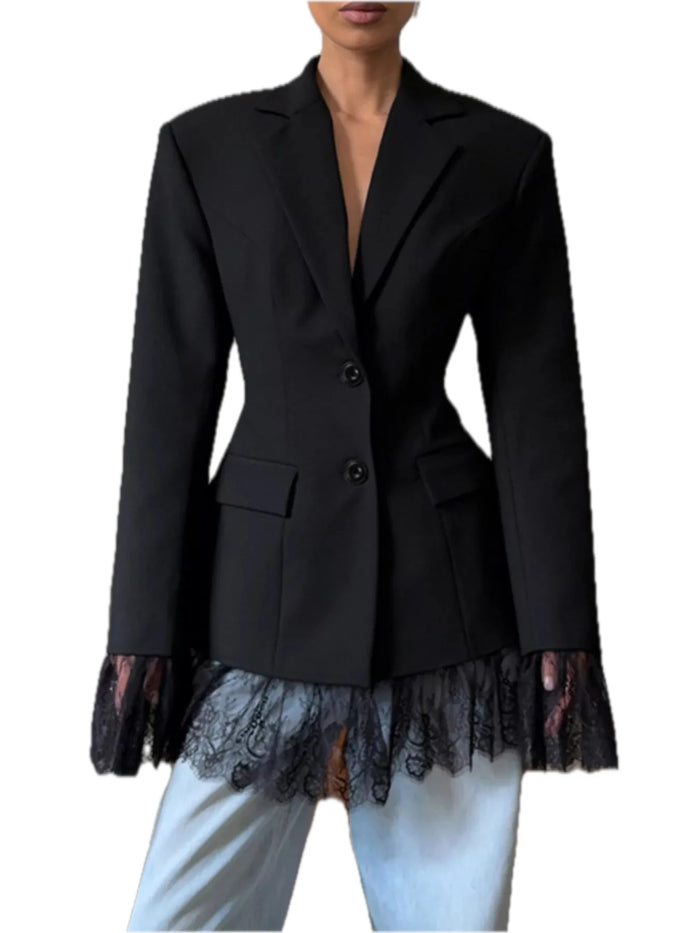 Women's Lace Hem Button Down Blazer