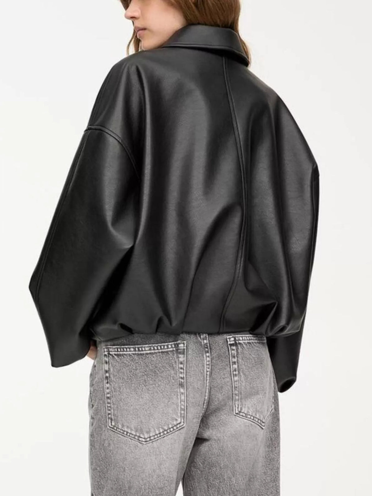 Belted Faux Leather Zip Up Jacket