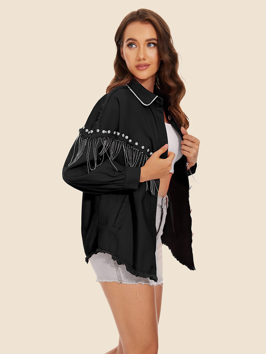 Raw Hem Fringe Denim Jacket