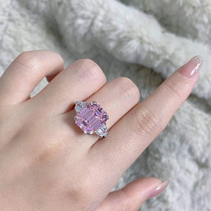 925 Sterling Silver Zircon Geometric Ring for Women in Blush Pink
