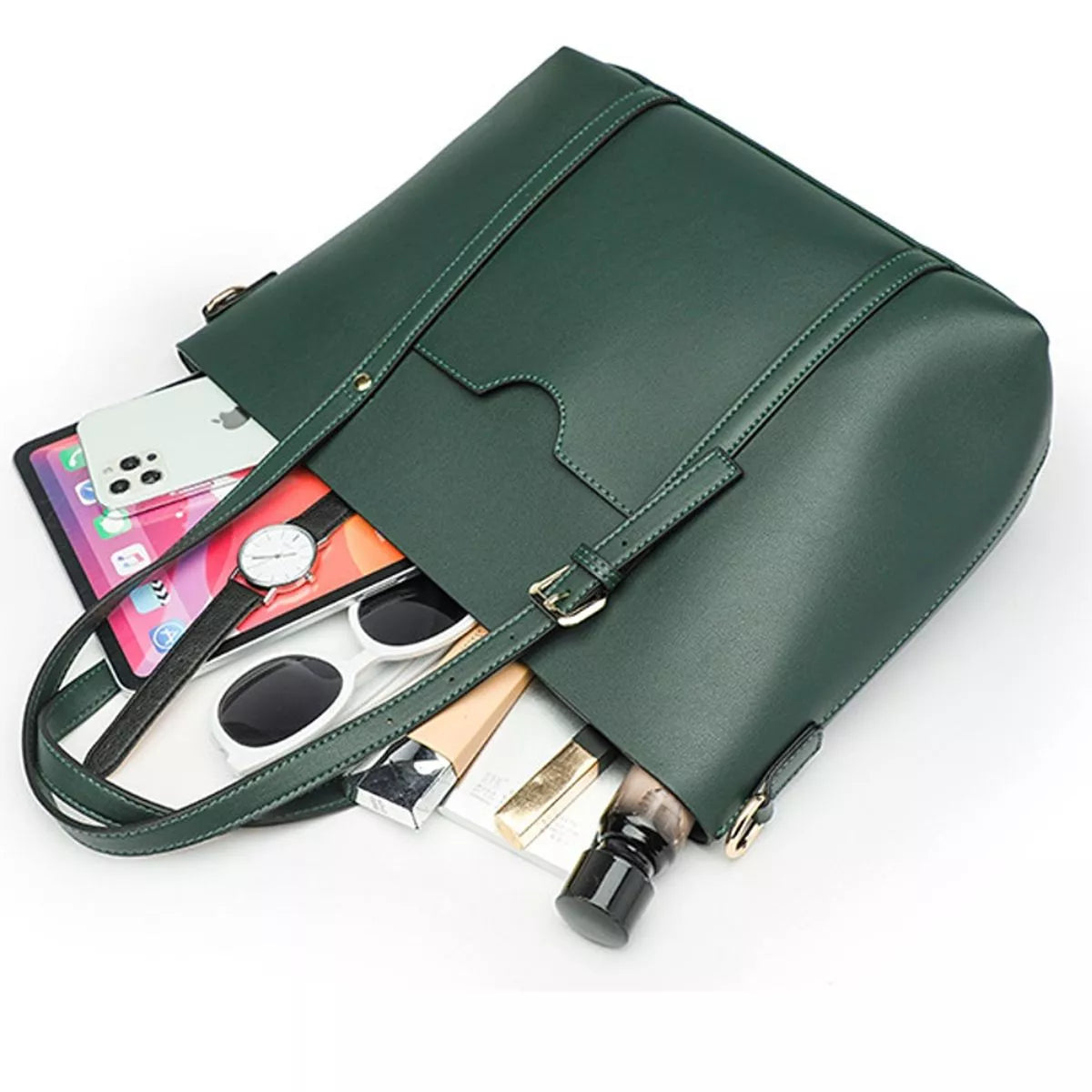 Vegan Leather Tote Bag in Green